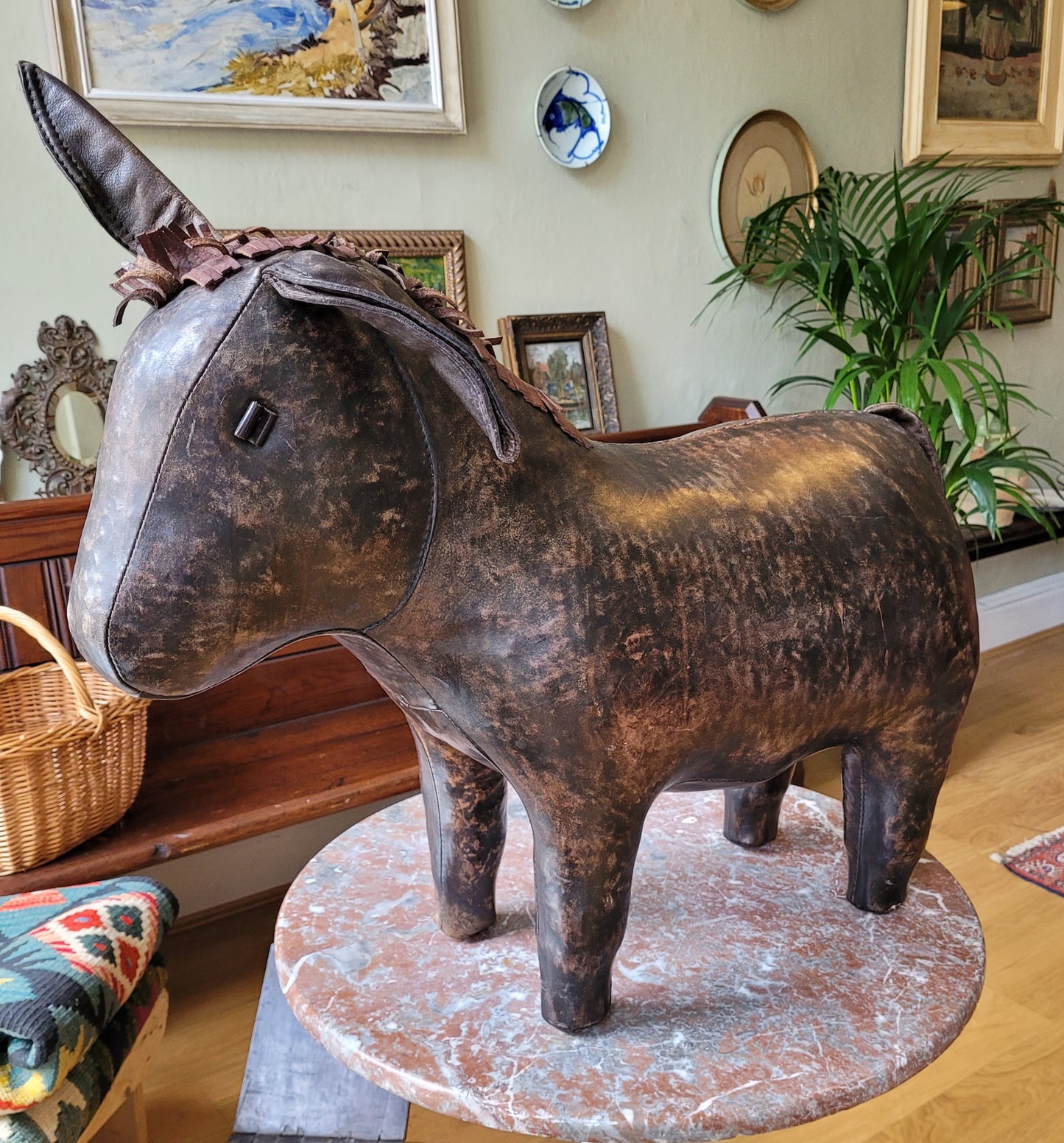 Large vintage Omersa leather donkey.