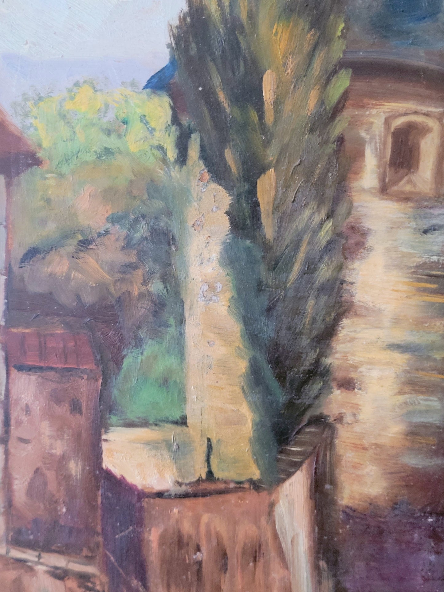 Mid century French riverside scene
