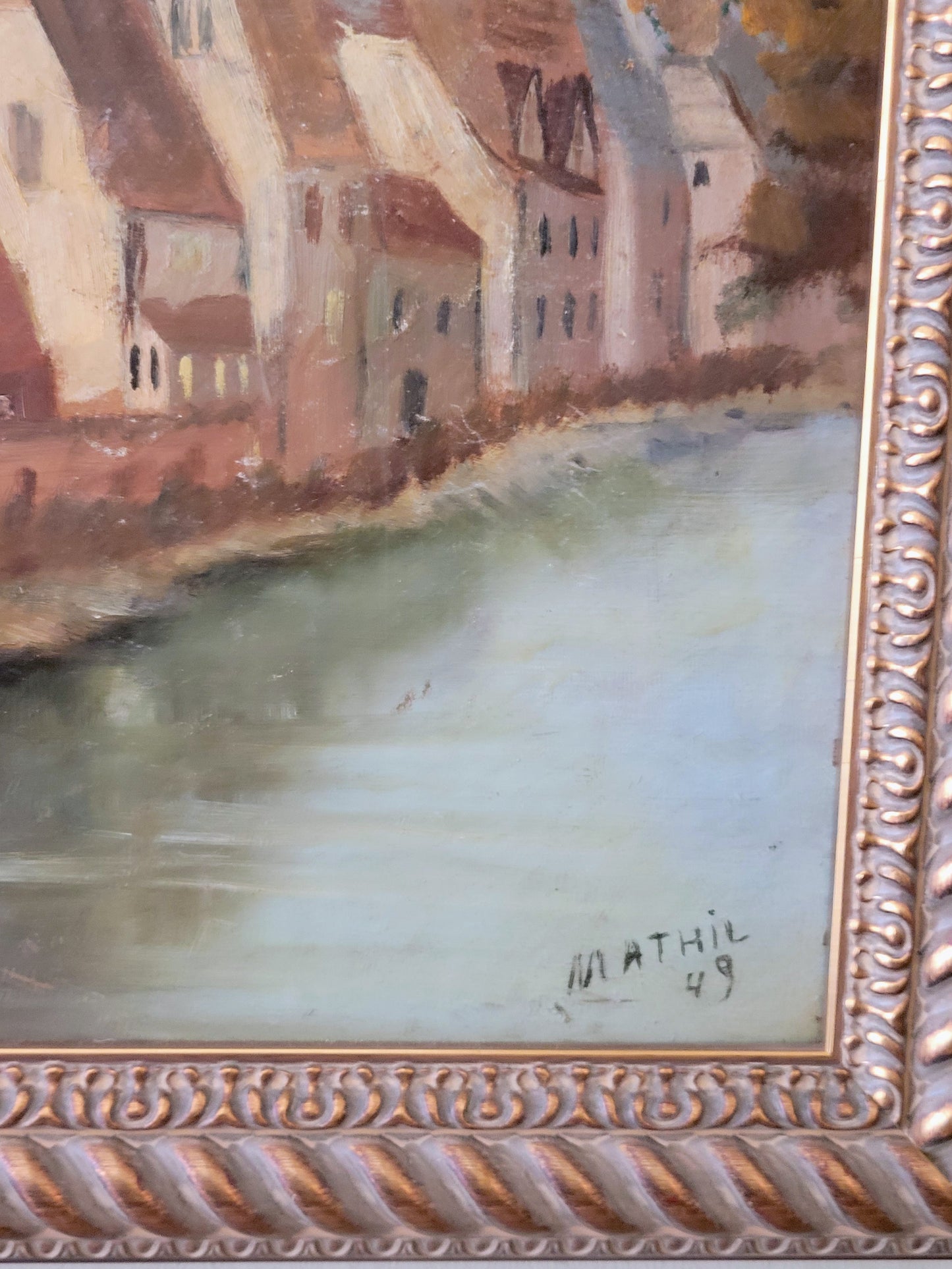 Mid century French riverside scene