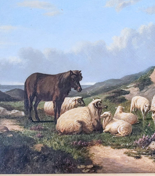 Large oil on canvas pastoral scene