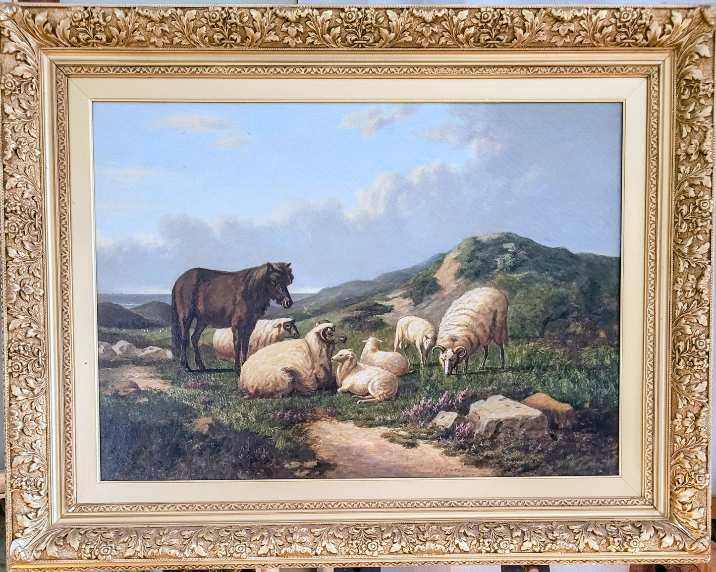 Large oil on canvas pastoral scene